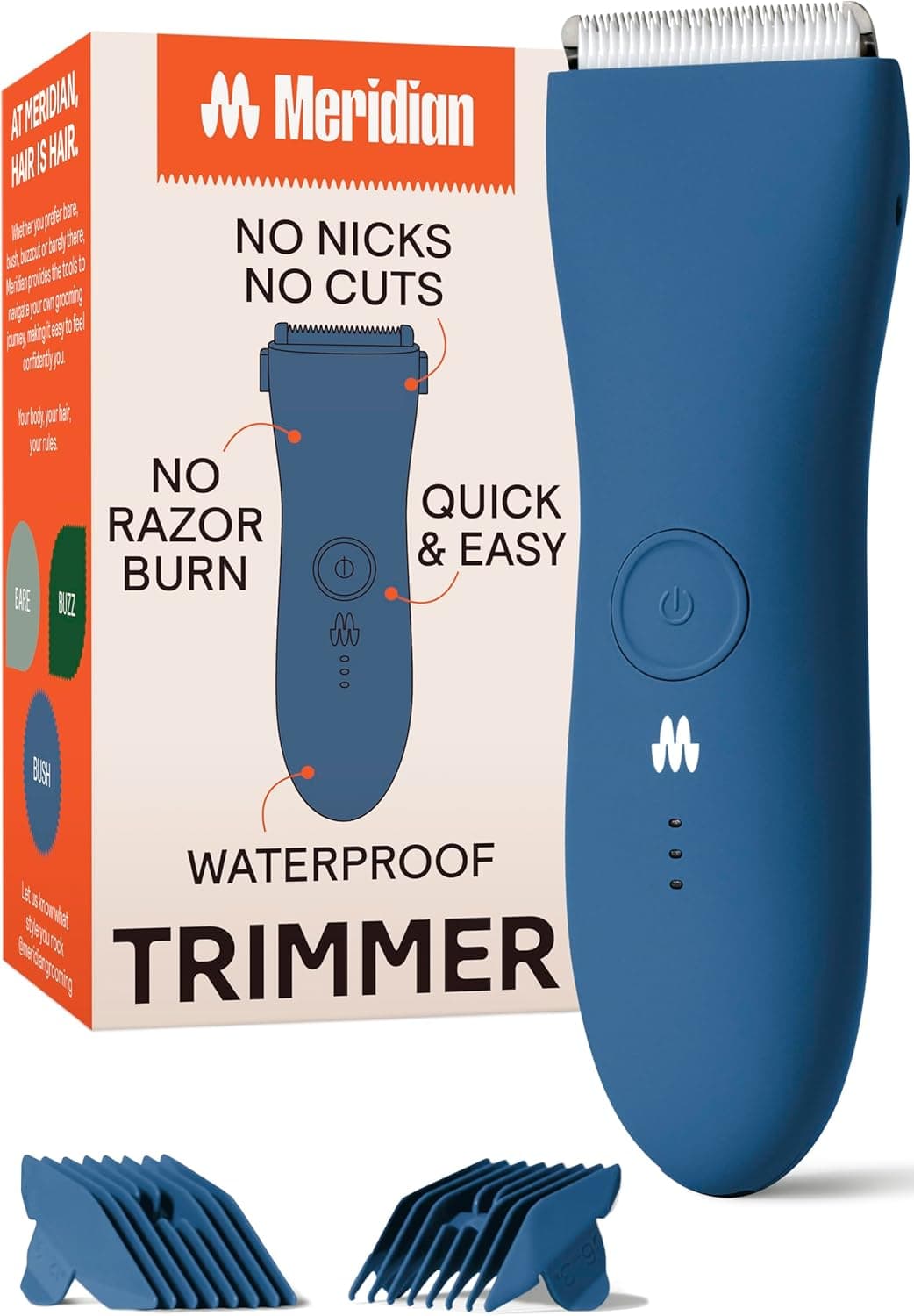 MERIDIAN Body Hair Trimmer for Men Pubic Hair Trimmer Balls Body Shaver for Men Groin Safe Electric Ball Shavers Bikini Razors Women Waterproof Rechargeable Ocean