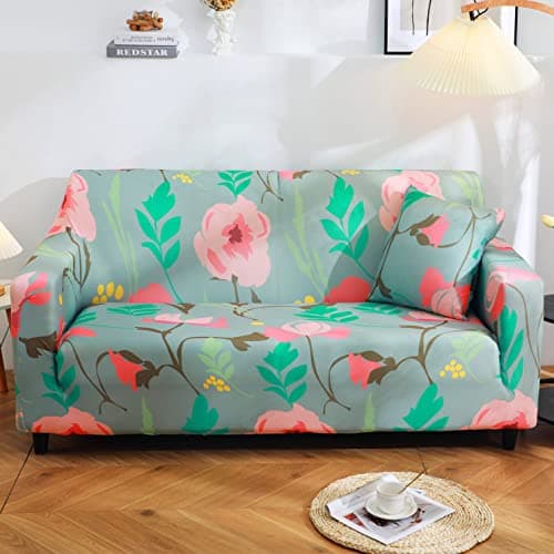 House of Quirk Polyester & Spandex Universal Single Seater Sofa Cover Big Elasticity Cover for Couch Flexible Stretch Sofa Slipcover Floral Prints (Single Seater, Green Rose)
