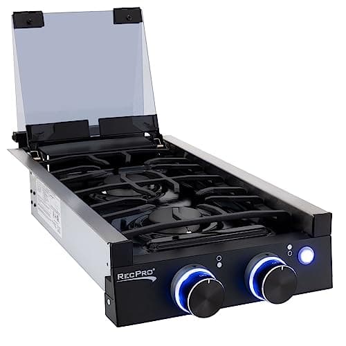 RecPro RV Built In Gas Cooktop | 2 Burner or 3 Burner | RV Cooktop Stove | 6,500 and 8,000 BTU Burners | Cover Included (2 Burner Black)