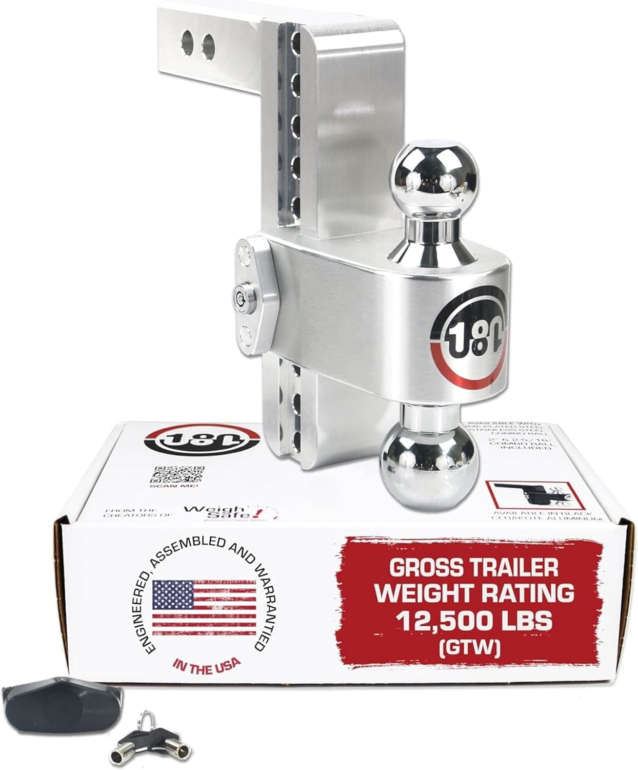 Weigh Safe 180 Hitch - Adjustable Trailer Hitch Ball Mount - 8" Drop Hitch for 2" Receiver - Heavy Duty Aluminum Tow Hitch with Chrome Plated Balls (2" & 2 5/16") - 12,500 GTW