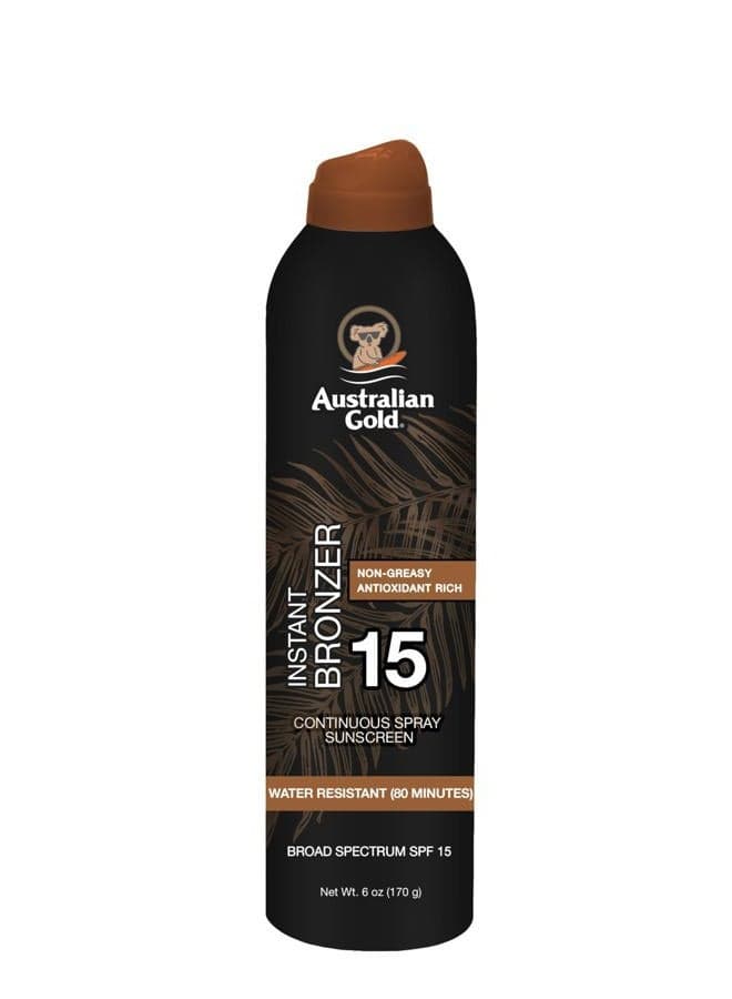 Continuous Spray Sunscreen with Instant Bronzer SPF 15, Immediate Glow & Dries Fast, Broad Spectrum, Water Resistant, Non-Greasy, Oxybenzone Free, Cruelty Free, 6 Ounce