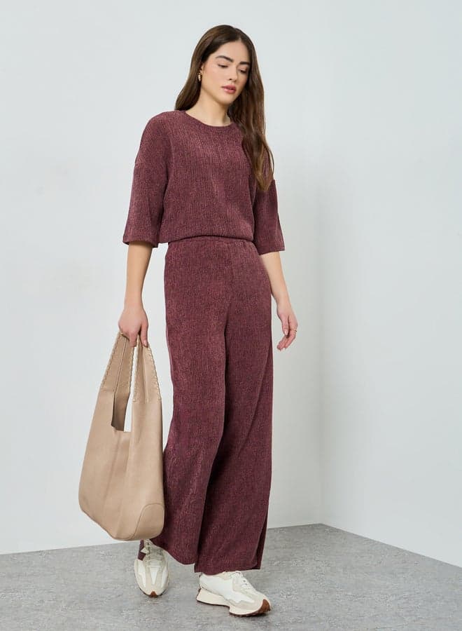Burgundy Textured Wide Leg Knit Joggers