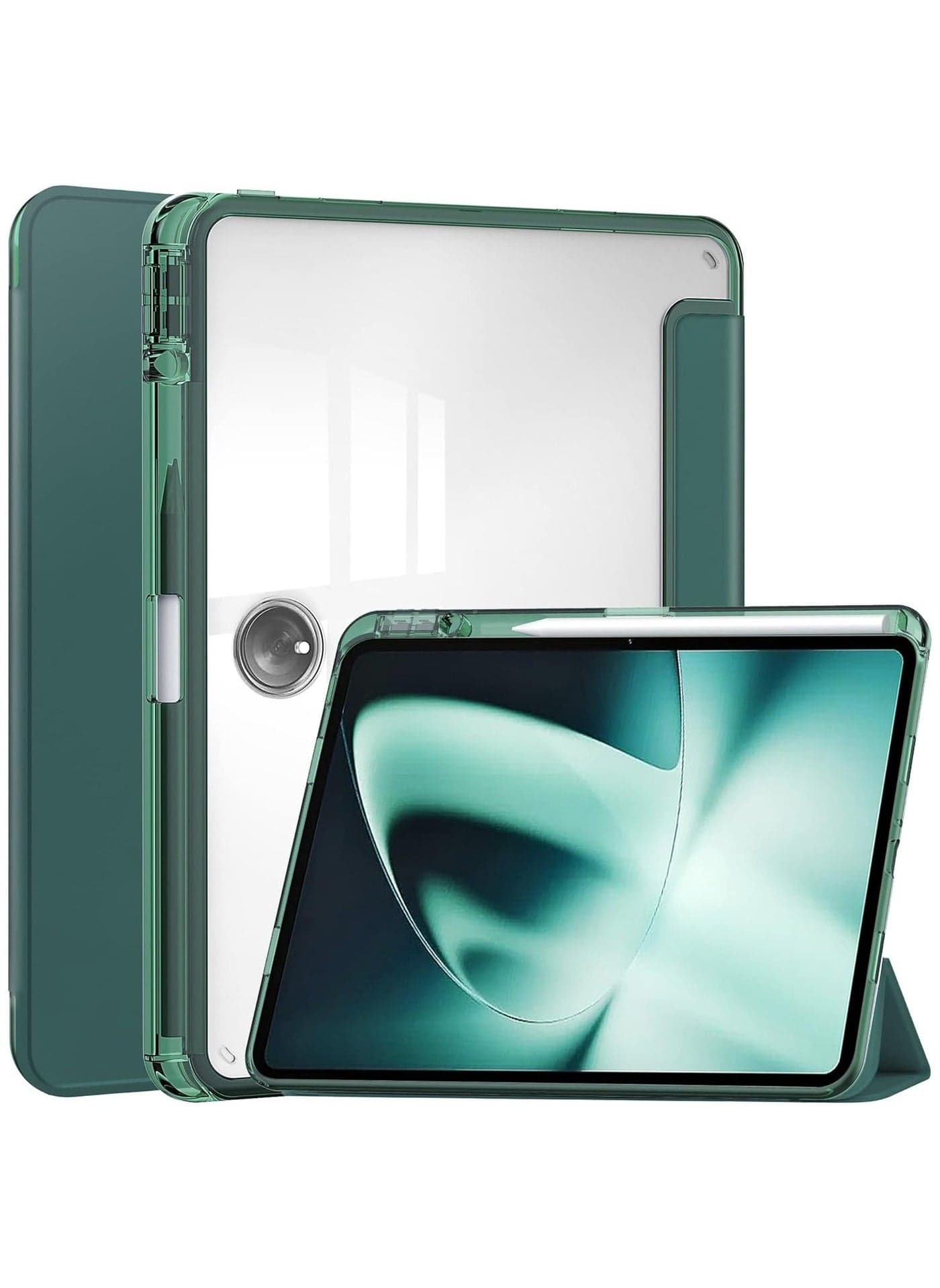 Compatible with Oneplus Pad Case With Pen Holder PU Leather Transparent Back Fold Smart Cover For Oneplus Pad 11.61 inch (Dark Green)