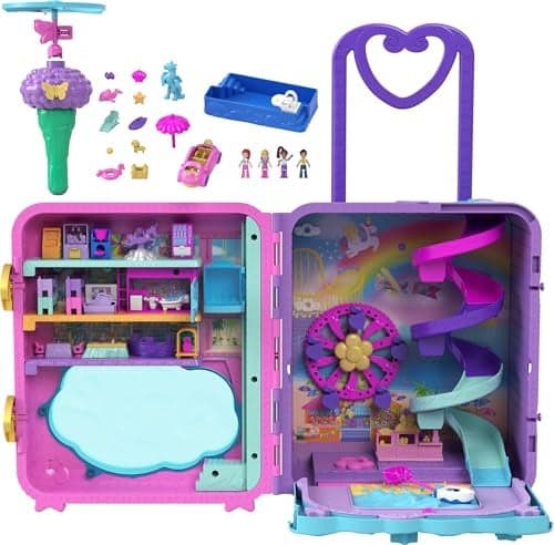 Polly Pocket Dolls Playset and Travel Toys 4 Dolls 1 Vehicle 25 Accessories Resort Roll Away Exclusive