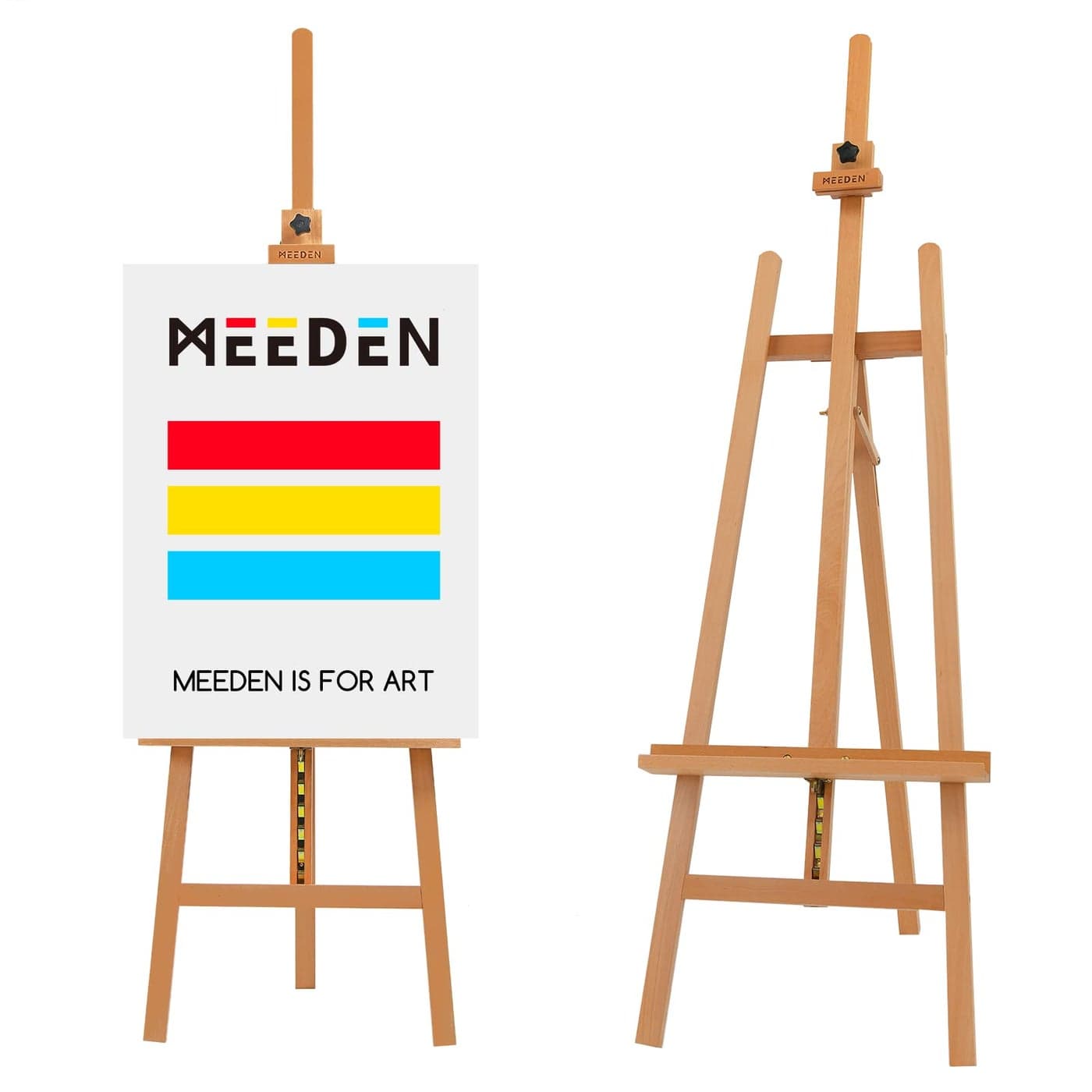 MEEDEN Large Basic Studio Easel Hold Canvas up to 50 Solid Beech Wood Artist Easel Adjustable Height and Working Angles AFrame Floor Painting Easel for Adults Artist Beginners Students