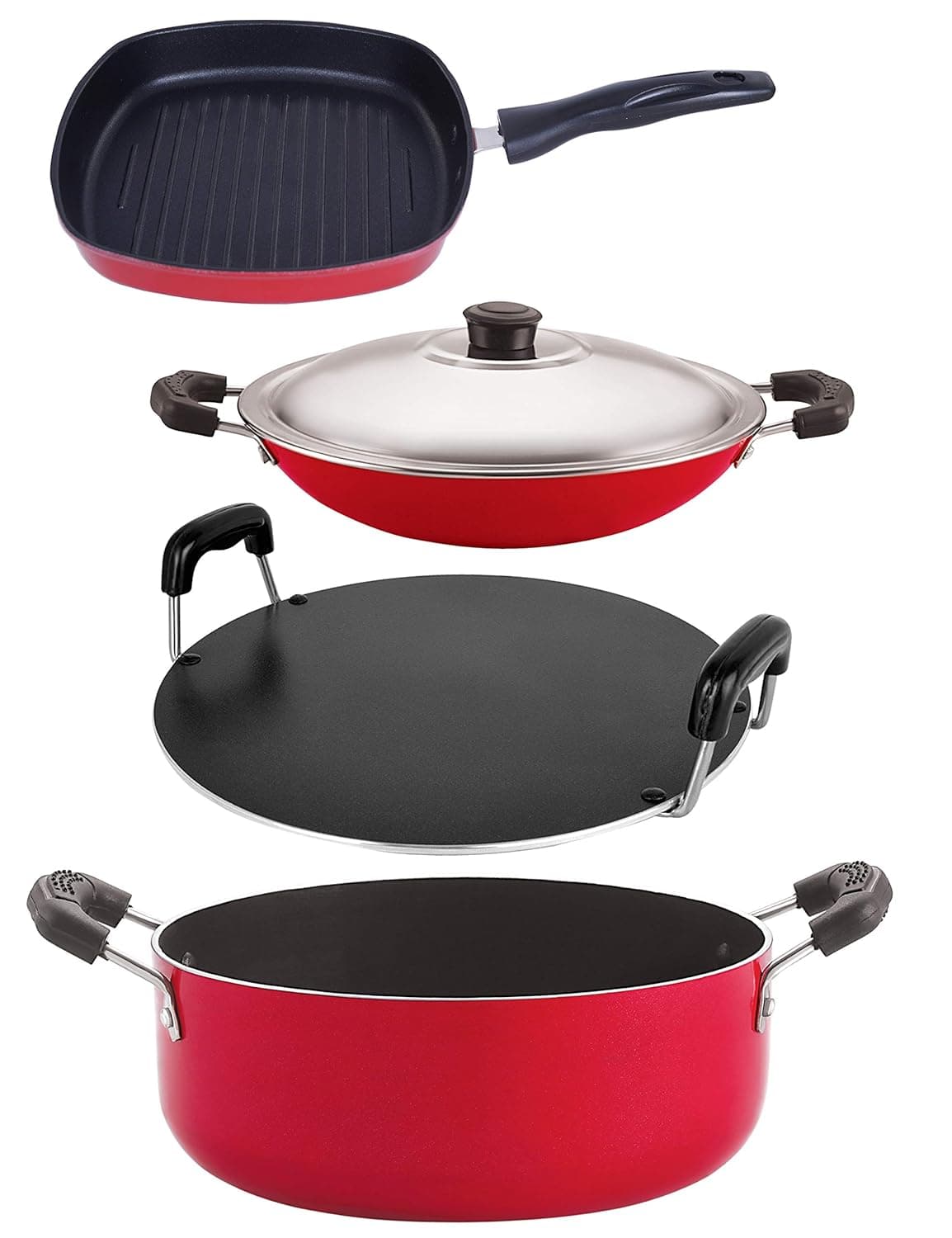 Nirlon Aluminium Cookware Set 4Pieces Red and Black AC_RT_GP245_CS24