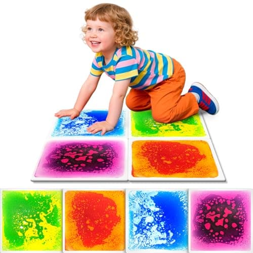Toddlers Sensory Liquid Floor Tiles 4 Pack Liquid Tiles for Kids Puzzle Play Mat Motor Skills Development Safe NonToxic Lava Sensory Mats for Classroom Home Daycare Gifts Toddlers with Autism