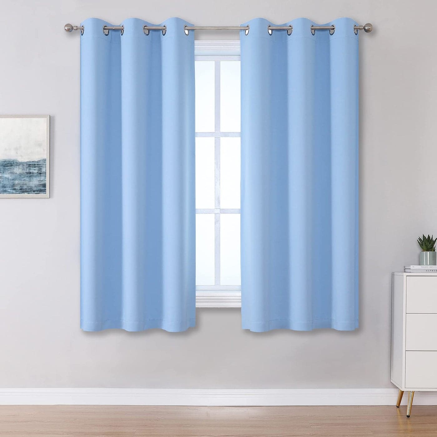 DUALIFE Cerulean Blue Blackout Curtains Light Blue Baby Blue Room Darkening Curtains 38 x 45 Inch Length 2 Panels Sets Bedroom Curtains for Nursery Grommet Top