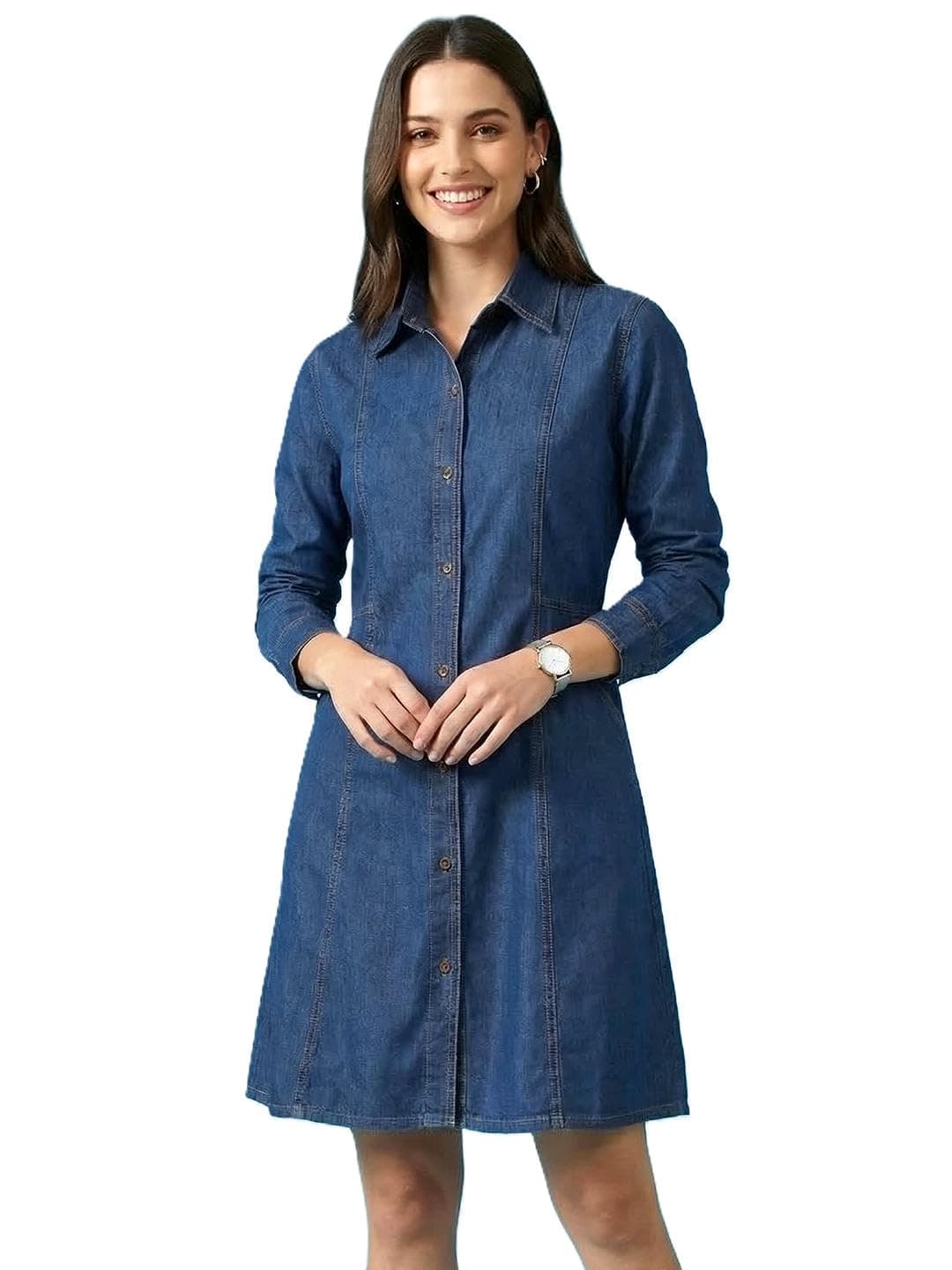 ADDYVERO Stylish Denim Shirt Dress for Women