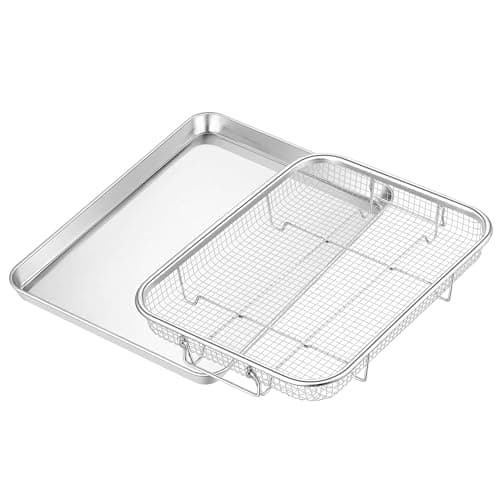 TeamFar Air Fryer Basket for Oven 125x96 Stainless Steel Air Fryer Basket and Tray Oven Air Fryer Rack with Baking Pan for Cooking Baking Broiling Grilling Heavy Duty Dishwasher Safe