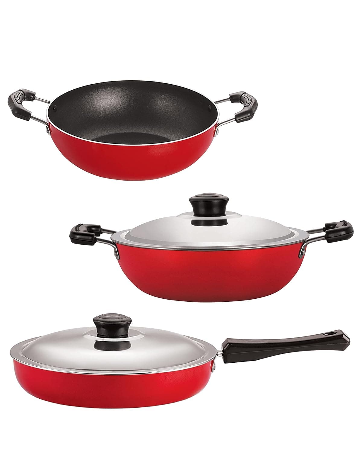 Nirlon Non Stick 3 Piece Combo Set Aluminium Red Black