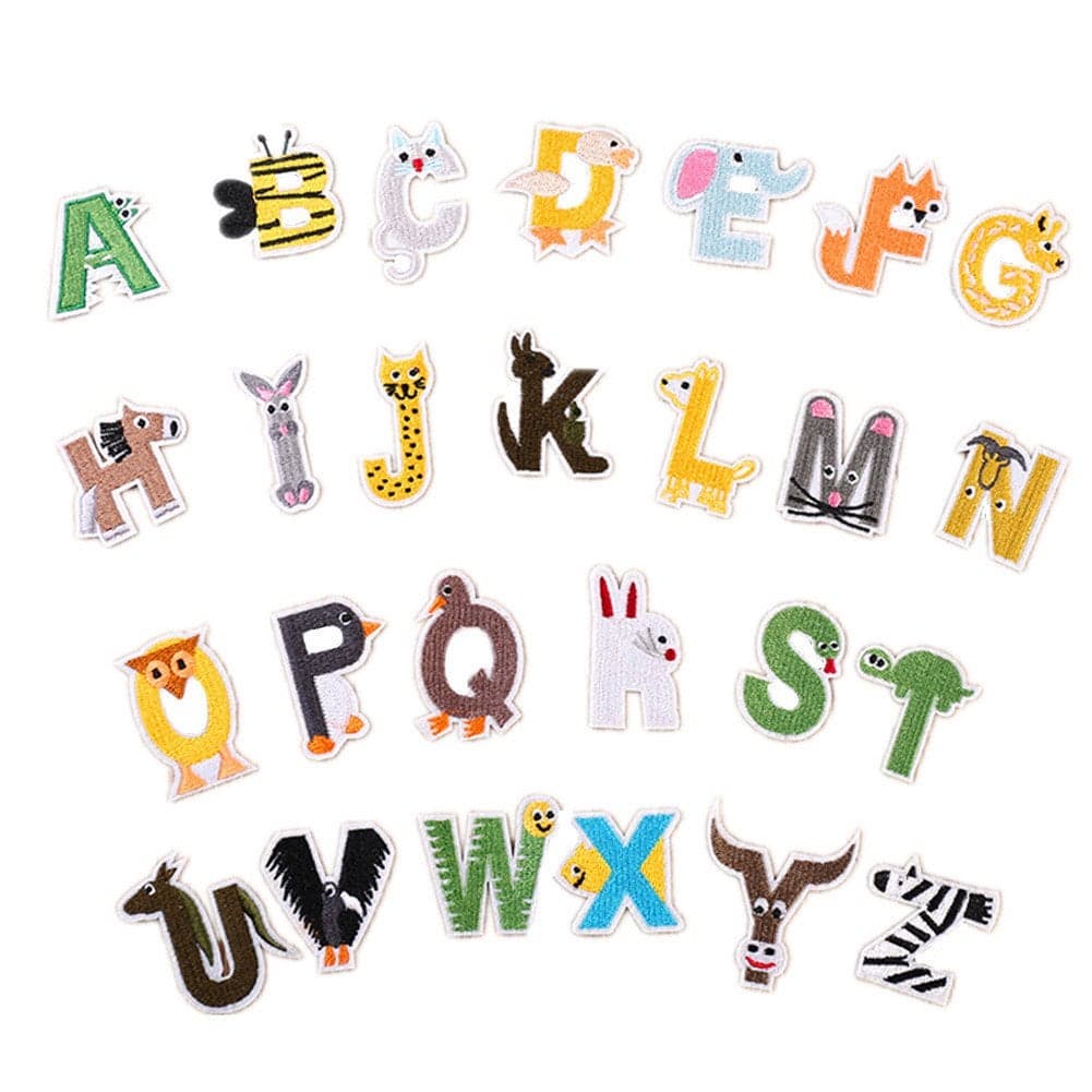 Iron on Patches Letters 26pcs AZ Alphabet Patches Animal Shaped DIY Motif Iron On Or Sew On Patches Appliques for Jeans Jackets BackpacksStyle 1