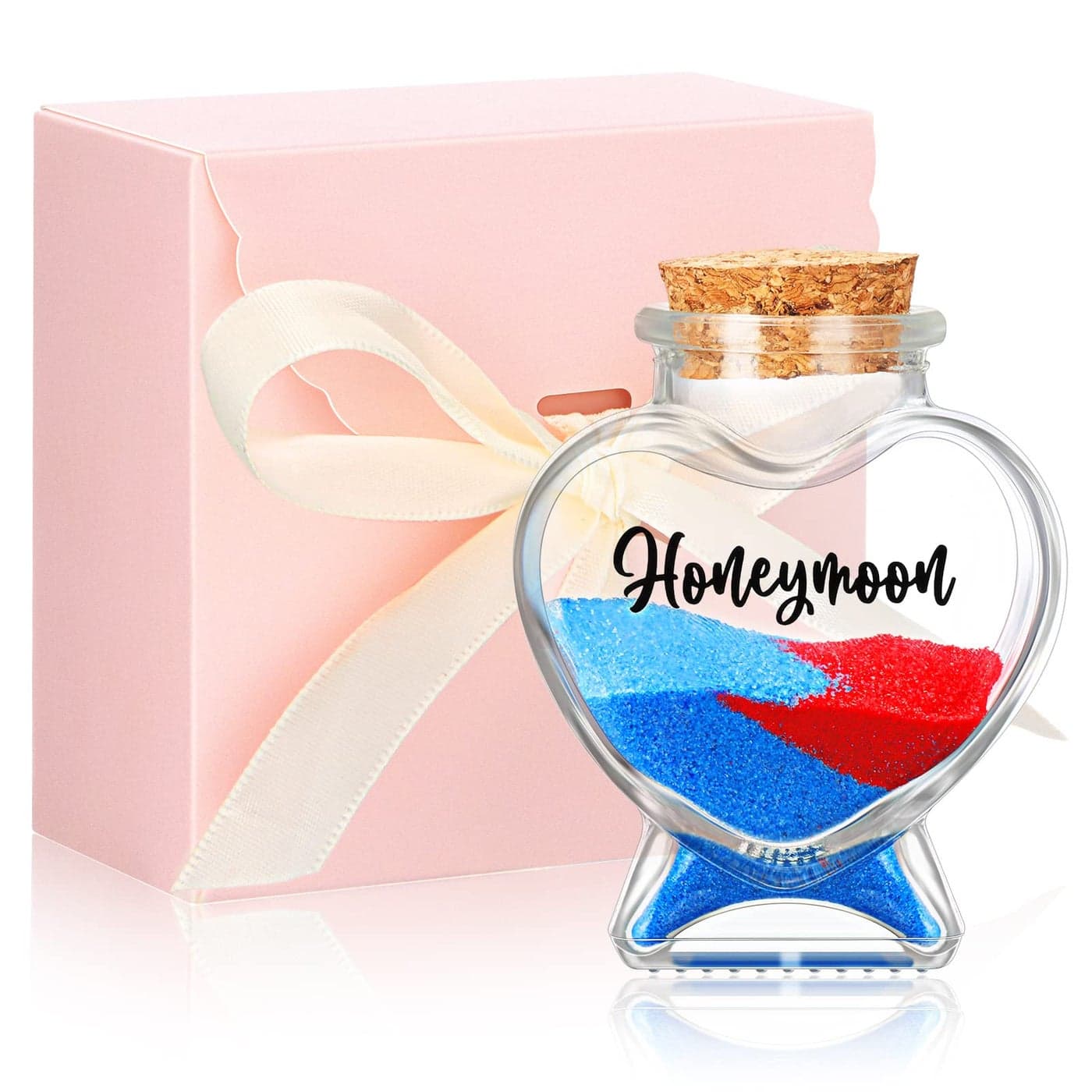 Zopeal Wedding Gift Honeymoon Keepsake Jar Heart Bottle for Couple Valentine Day Decor with Pink Gift Box for Newlywed Bridal Shower Sweet Married Present Anniversary Souvenir No Sand Included