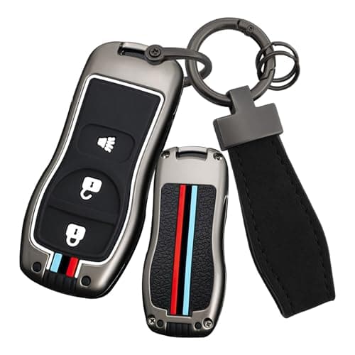 Ysbxitu 3 Buttons Metal Remote Key Fob Cover Fit for Nissan Keyless Smart Key Case with Keychain Fit for Nissan Xterra Titan Armada Frontier Quest Sentra Key Protection Cover T Chain Black