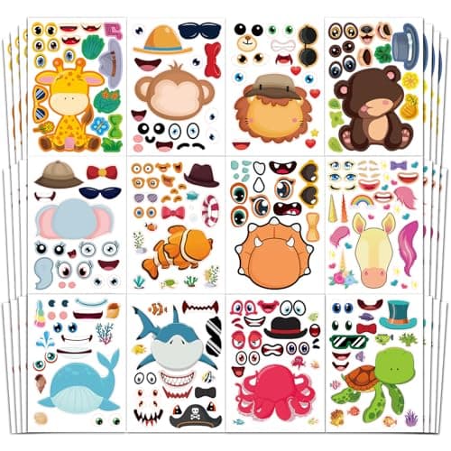 Aowplc 48 Sheets Make-a-Face Animal Stickers Mix and Match for Kids Party Favors Supplies Activities Crafts