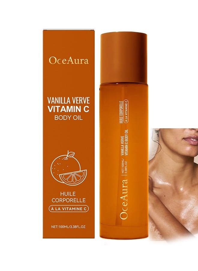 Vitamin C Body Oil ,for Women and Men. Moisturizing Vanilla Verve Scented Body Serum for Glowing Skin. Nourishing, Hydrating After-Shower and Bath Skin Care Moisturizer,100ml