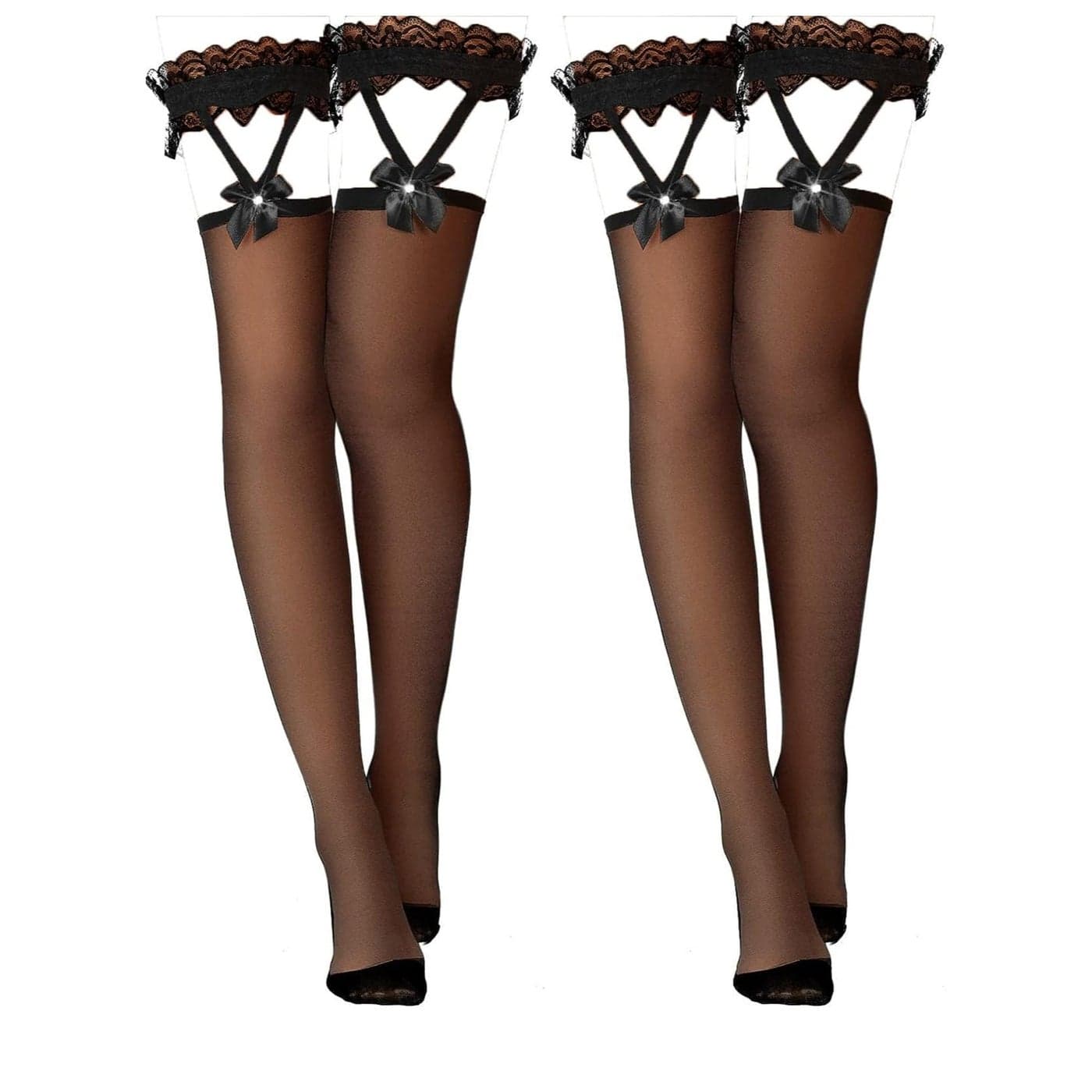 Bow Thigh High Socks 2 Pairs Lace Hold up Stockings Women's Suspender Stockings for Cosplay Costumes Daily Favors