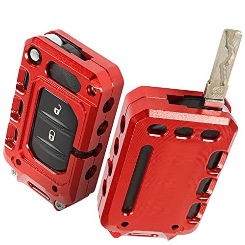 JeCar Key Fob Cover Case Key Holder Shell for 2018-2024 Jeep Wrangler JL JLU Gladiator JT (Red)