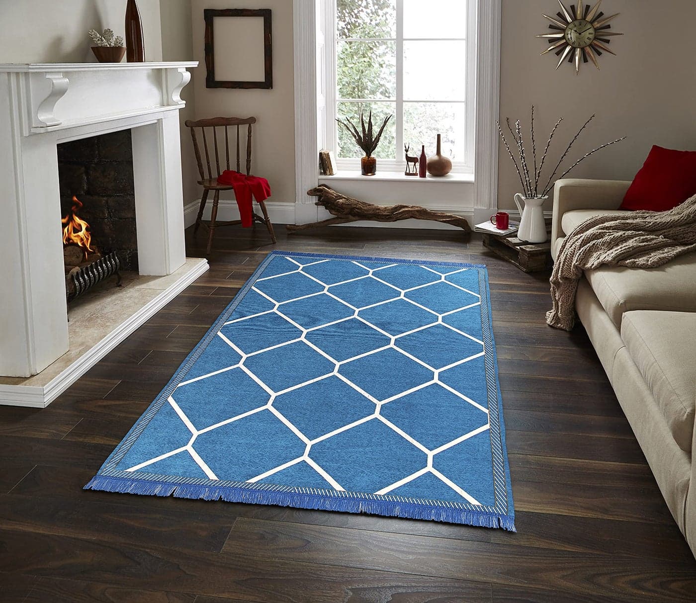 Sparrow World™ Premium Exclusive Chenille Living Room Carpet,Area Rug,Durries,BedCover II (Cross-Firoji)