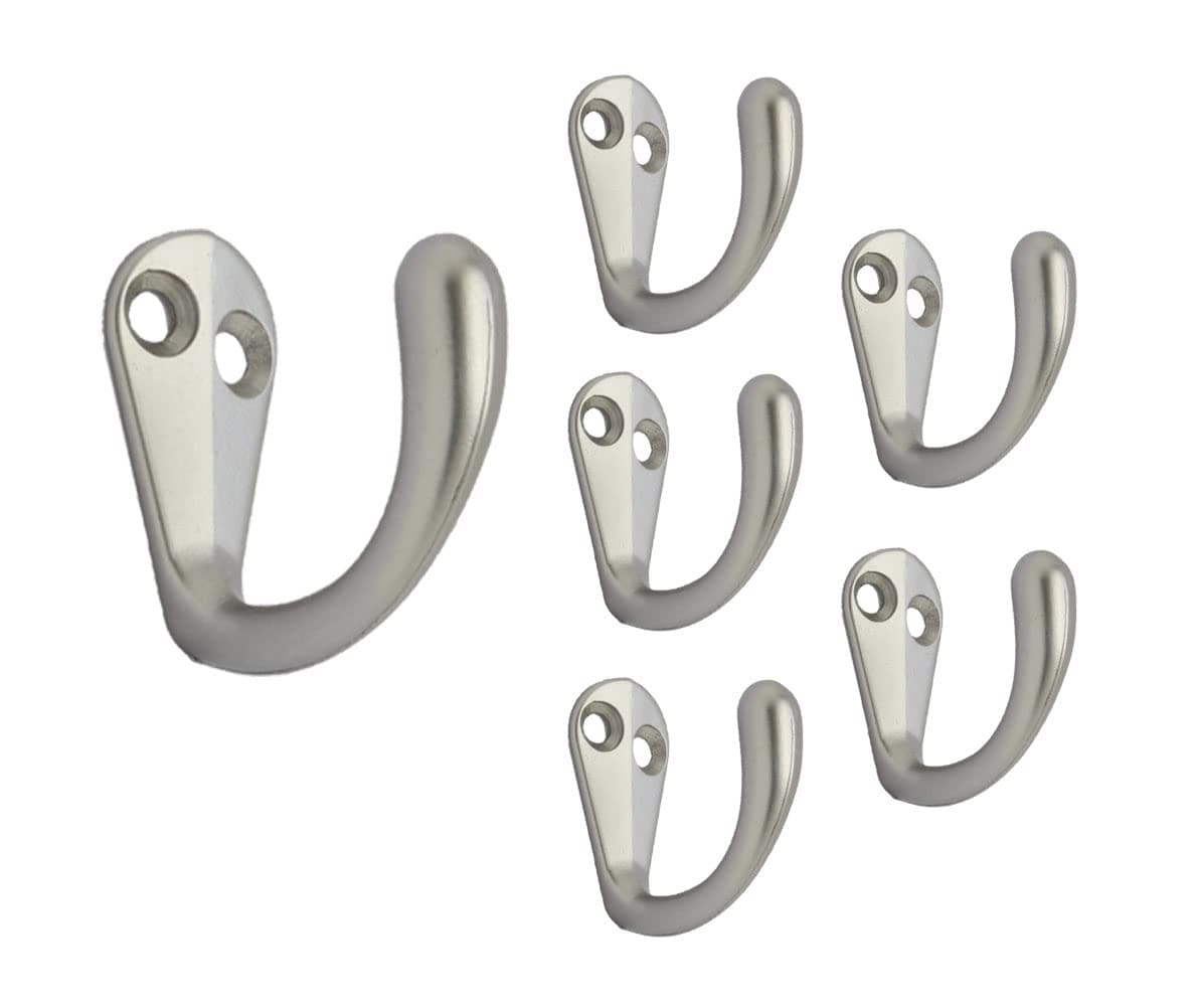 QCAA Premium Quality Single Prong Robe Hook Hanger Zinc Die Cast Matte Nickel Made in Taiwan 6 Pack