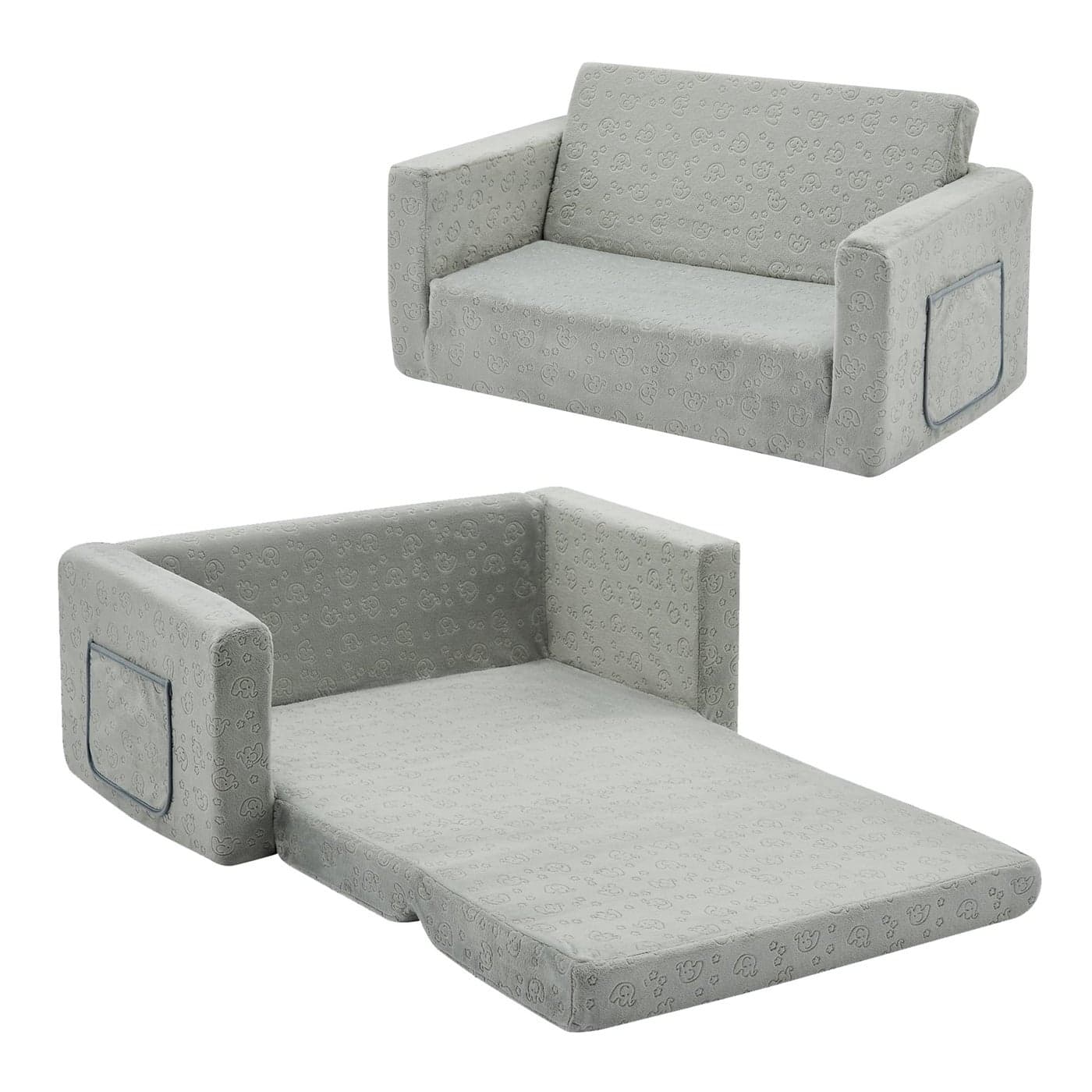 Ulax furniture Kids Fold Out Couch 2in1 Children Convertible Sofa to Lounger with Soft Plush Fabric