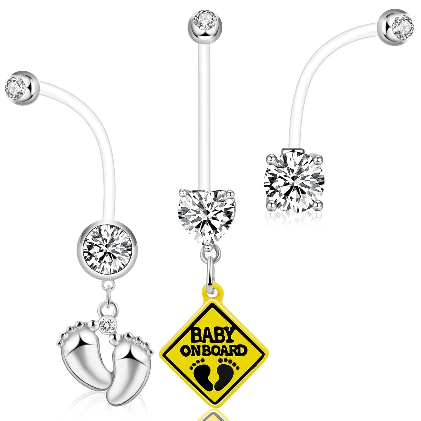 ONESING 3 Pcs 14G Pregnancy Belly Button Rings Flexible Maternity Belly Button Rings Plastic Long Pregnancy Belly Rings 38mm Cute CZ Jewelry Hypoallergenic Sport Navel Rings