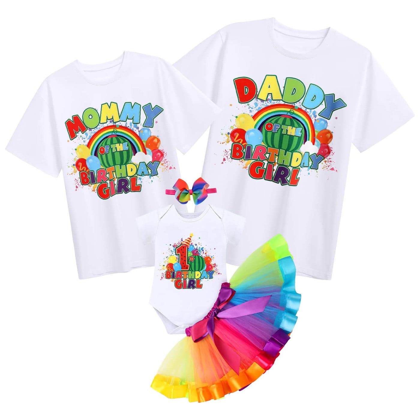 Family Birthday Matching Outfit Baby Girls Dad and Mom Melon Watermelon Cow Print Short Sleeve Round Neck Romper T Shirt Tops Cake Smash Summer Clothes Set for Photo Shoot Watermelon Mom XLarge