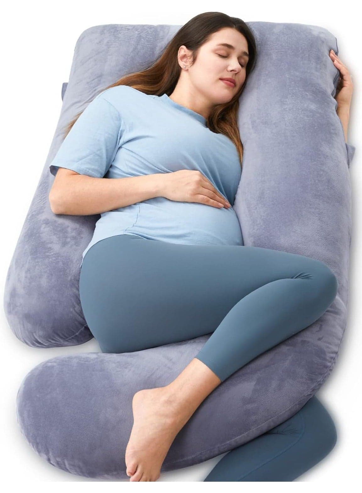 U-Shaped Pregnancy Pillow – Full Body Maternity Support Pillow with Removable Cover – Comfortable Sleeping Cushion for Pregnant Women – Grey