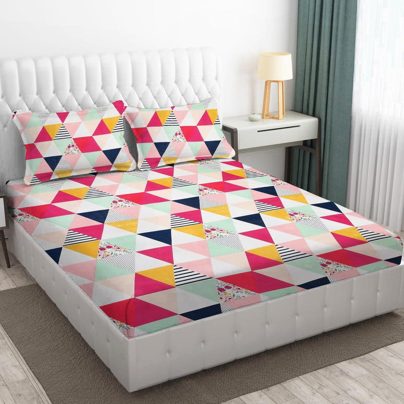 IVAZA Polycotton 280 TC Floral Printed King Size Double Bedsheet with 2 Pillow Covers 90 x 90 Inches Soft Wrinkle Free Multi Color