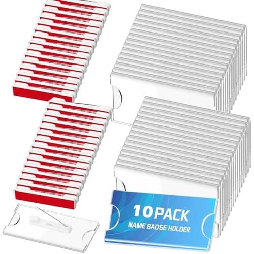 Shuban 10Pcs Name Badges with Pins for School Work Name Badge Holder for Clothes Clear Acrylic Sign Display Holder DIY Blank Id Holders Printable Name Label for Work Business Classroom