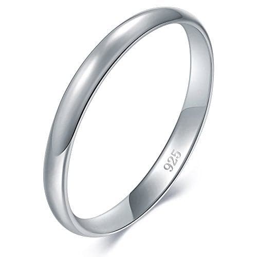 BORUO 925 Sterling Silver Ring High Polish Plain Dome Tarnish Resistant Comfort Fit Wedding Band 2mm Ring Size 5