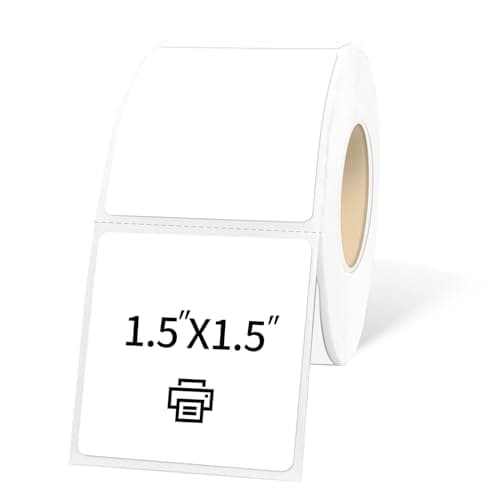 Yeachlaing 1.5"x1.5" White Square Thermal Label Stickers,Self-Adhesive Square Direct Thermal Labels,500 Sheets with Perforation Line in ROLL