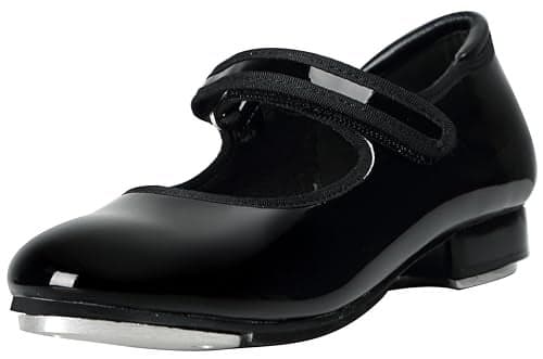 Linodes Patent Easy Strap Tap Shoe for Girls and Boys (Toddler/Little Kid/Big Kid)-Black-9M-Toddler