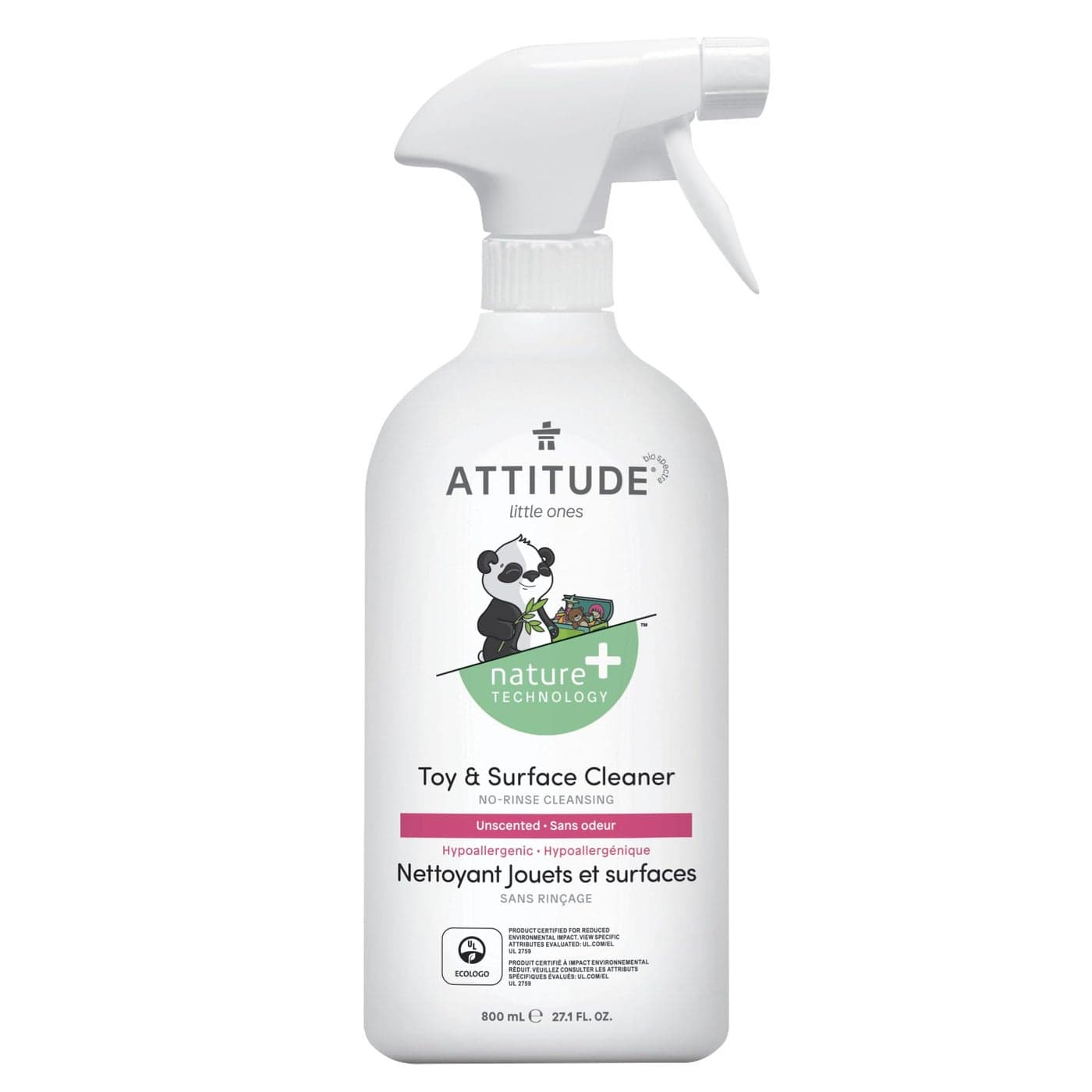 ATTITUDE Toy and Surface Cleaner, EWG Verified Multi-Surface Products, Vegan, Naturally Derived Multipurpose Cleaning Spray, Unscented, 27.1 Fl Oz