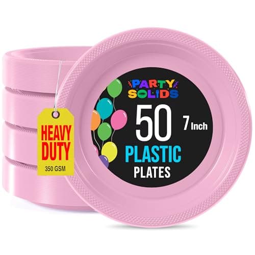 Exquisite Party Solids Pink Plastic Plates For Party Supplies 7" Pink Disposable Plates Heavy Duty 50 Pcs Plastic Dinnerware Sets Heavy Duty 350 GSM Disposable Dinnerware Set