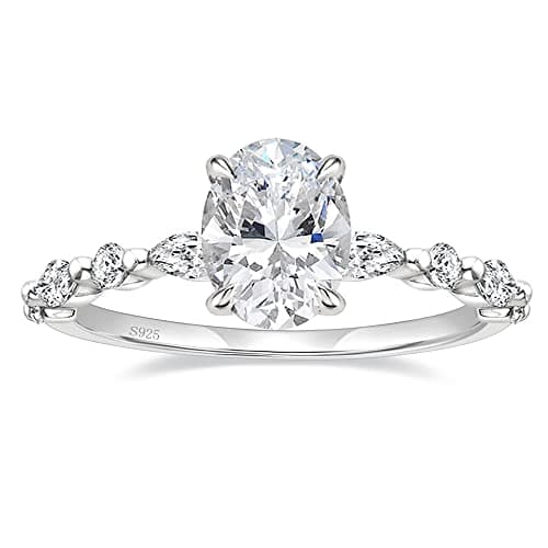 EAMTI 3 Carats 925 Sterling Silver Ring Oval Cut Cubic Zirconia Engagement Solitaire Halo Promise Ring for Women Size 7