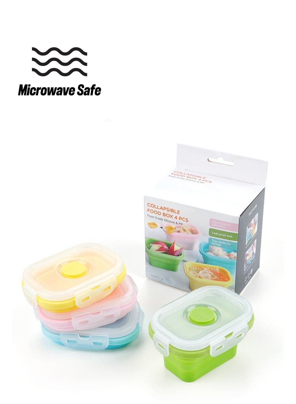 Collapsible Silicone Food Storage Containers with Clip-On Lids Portion Control Baby and Infant Food Boxes Space Saving Microwave Refrigerator Freezer Dishwasher Safe 5 Ounces 4 Pack