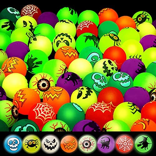40 Glow in The Dark Bouncing BallsHalloween Party Favors Supplies 8 Halloween Theme Designs Trick or Treating Goodie Bag Filler School Classroom Game Rewards Halloween Miniatures with pouch bag