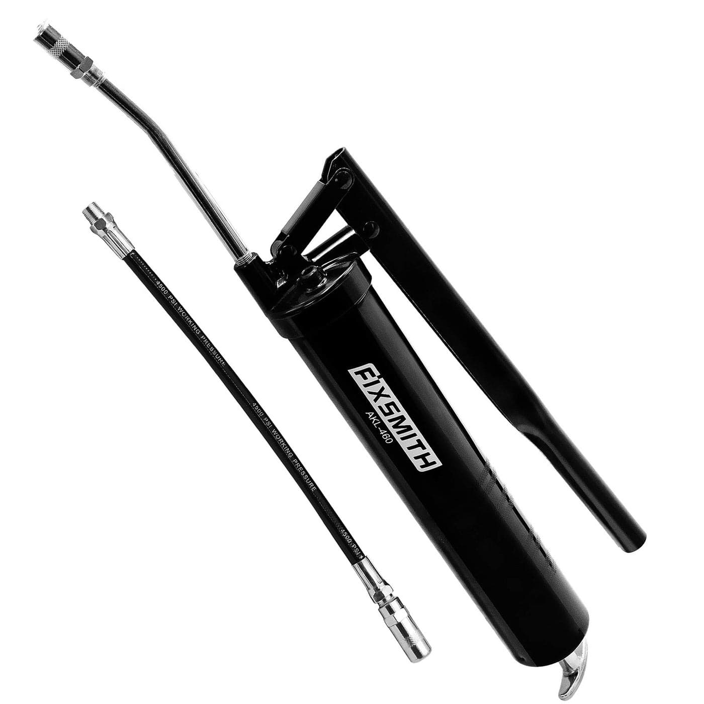 FIXSMITH Professional Lever Action Grease Gun Heavy Duty Construction10000 PSI Max PressureIncludes 12 Reinforced Flex Hose 7 Rigid Extension2Way Loading14 ozCartridge Bulk Fill