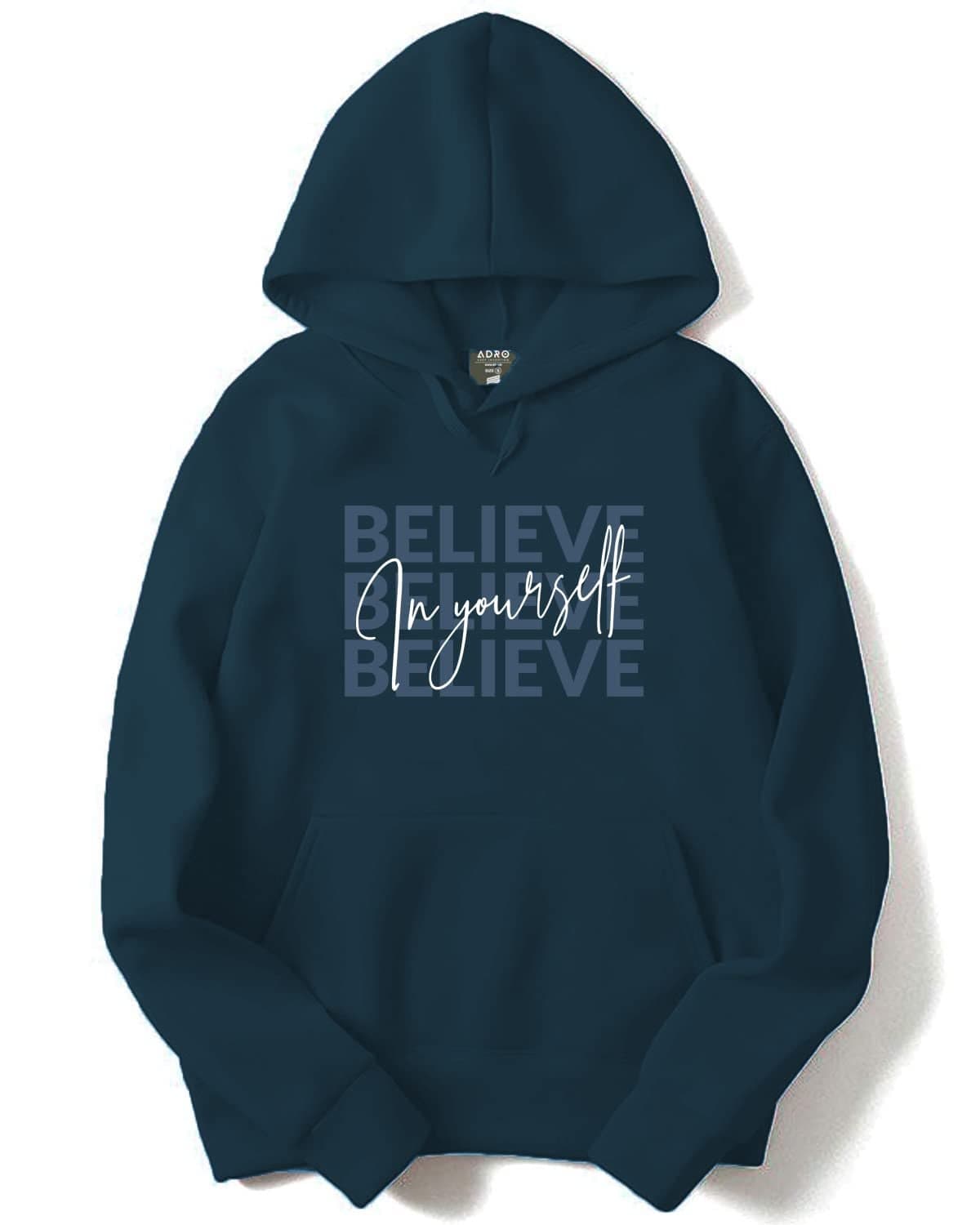 ADRO Believe in Your Self Printed Hoodie/Sweatshirt for Men (H22-M-INV-SB_Teal_2XL)