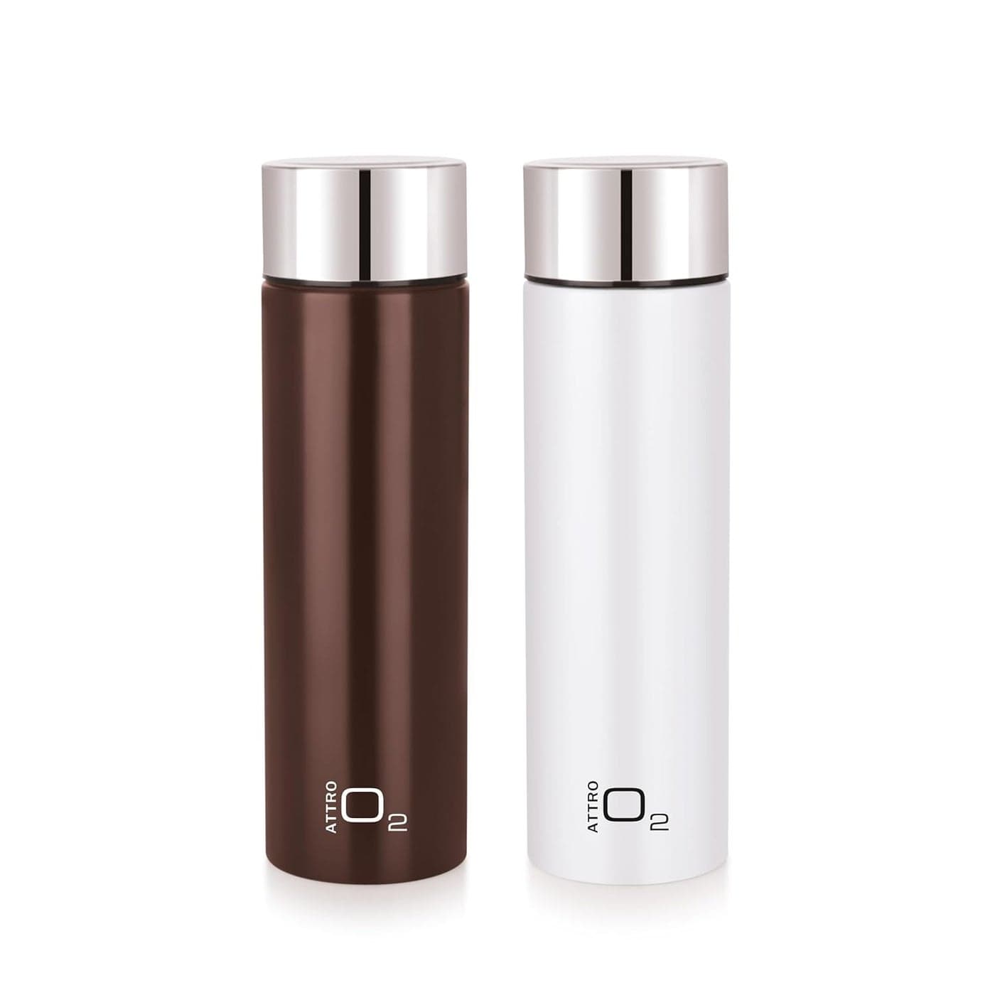 Attro O2 1100ml Stainless Steel Single Wall Water Bottle Light Weighted LeakProof Use for Office School Outdoor Gym Set of 2 Assorted