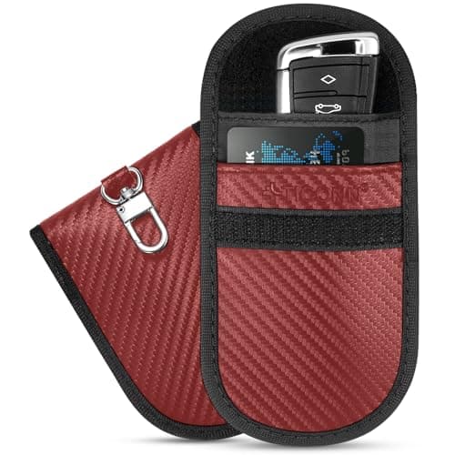 TICONN 2PK Faraday Bags for Car Keys Fob 325X475 Faraday Cage Protector Car RFID Signal Blocking AntiTheft Pouch AntiHacking Case Blocker Red S