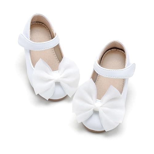 THEE BRON Toddler/Little Girl Mary Jane Flats Princess Dress Shoes(G06 Toddler,White/9M)
