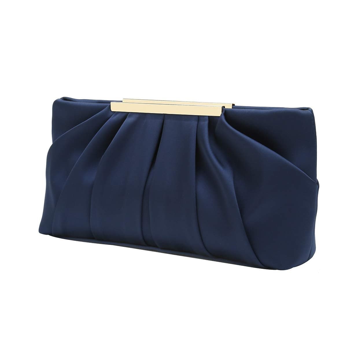 CHARMING TAILOR Clutch Evening Bag Elegant Pleated Satin Formal Handbag Simple Classy Purse for Women (Navy)