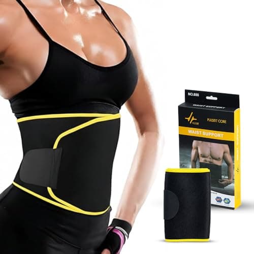 PulseITCoreTrim Sweat Slim Belt for Men & Women. Neoprene Tummy Trimmer Belt for Fat Loss, Stomach Shaping & Workout Support. Adjustable Waist Trainer Sauna Belt for Gym, Yoga & Home (Yellow)