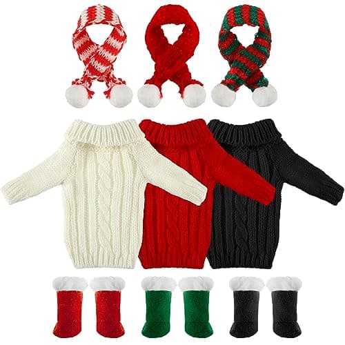 Bencailor 9 Pcs Christmas Doll Clothes 115 Inch Winter Clothing Outfit Accessories Set Include Knitted Santa Sweater Shoes Snow Boots Short Pants for 115 Inch Doll GiftsBlack Red White