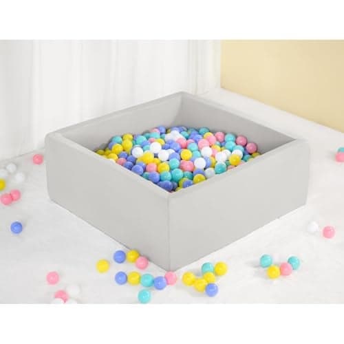 UHAPPYEE Square Foam Ball Pit for Toddler35x35x12 Soft Ball Pit Pool with Removable Cover Indoor Memory Sponge Ball Playpen Without Balls Light Grey