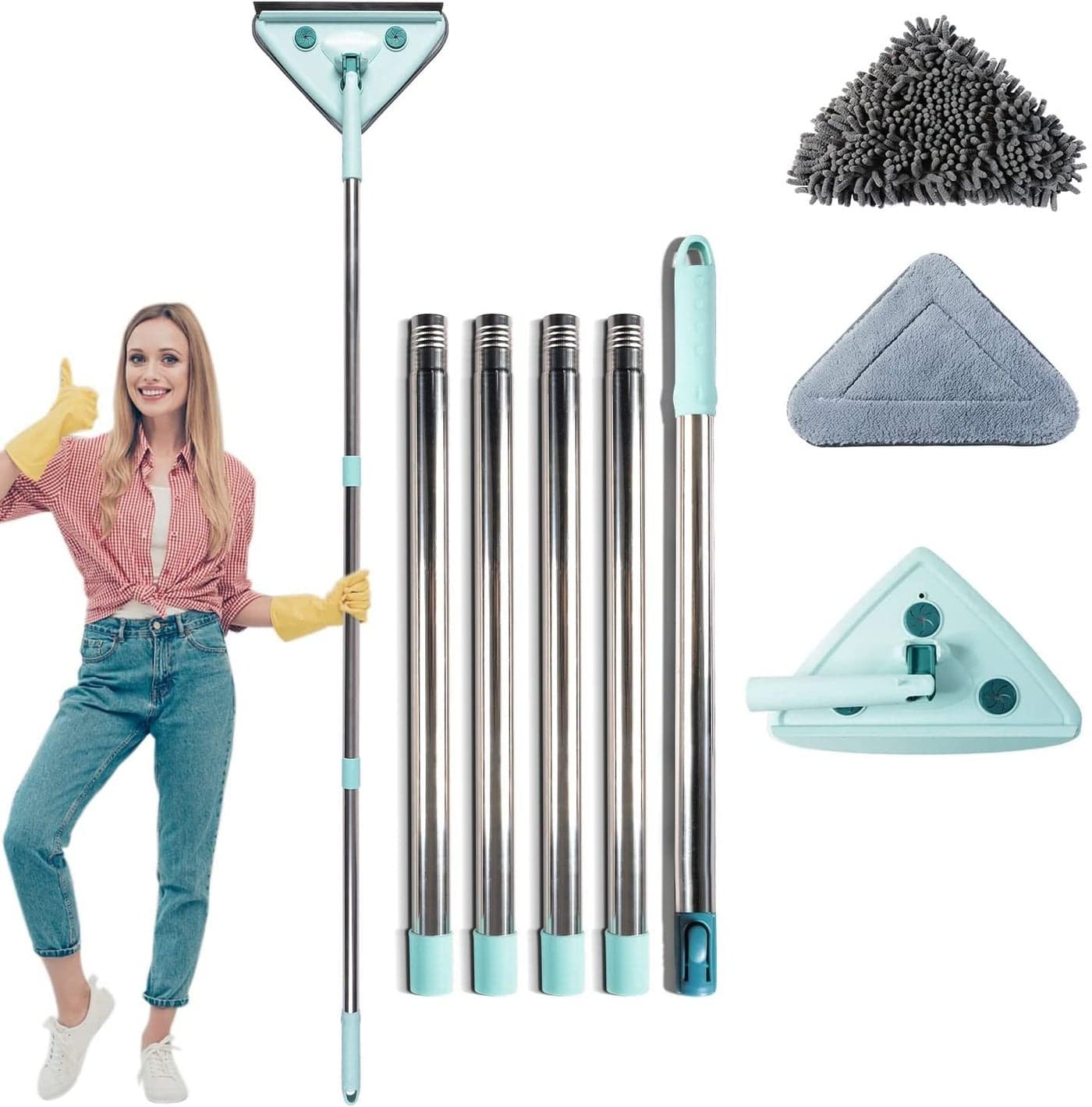 Luteti 75 Inch Wall Cleaner Mop with Long Handle Baseboard Cleaner Tool Duster for Wall Washer Cleaning Ceiling Window Floor with Extension Pole 39 to 75 2 Replacement Microfiber Chenille Pads