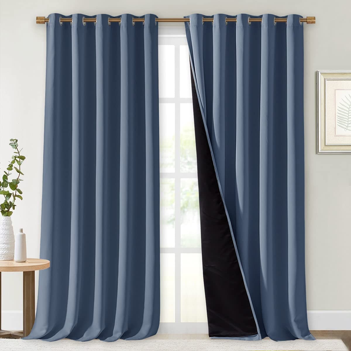 NICETOWN 100 Blackout Curtains 95 inches Long Pair of Energy Smart Noise Blocking Out Drapes for Baby Room Window Thermal Insulated Guest Room Lined Window Dressing Stone Blue 70 inches Wide