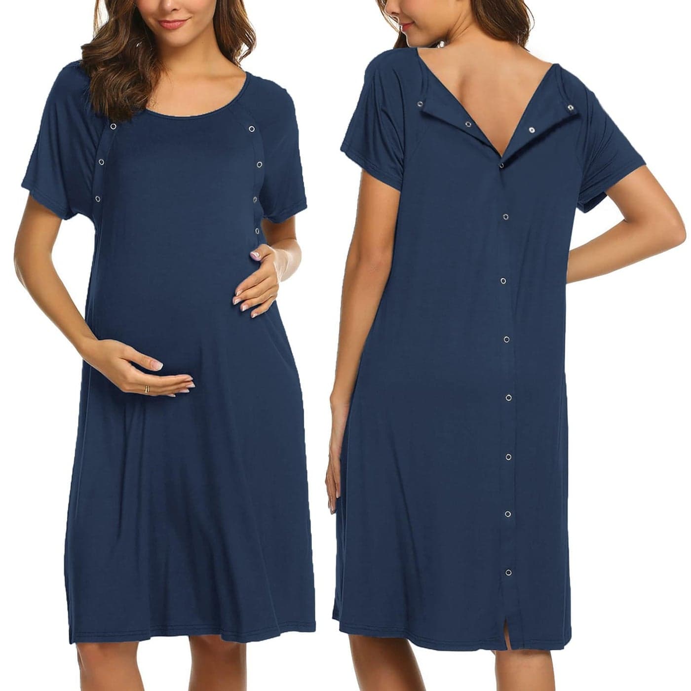 Ekouaer Womens Maternity Nightgown Nightshirt Short Sleeve Sleepshirt Cotton Nursing Nightwear 1 Navy Blue Small
